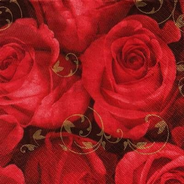 s9640 - Edelrosen - rot/gold - Napkins - Package - 20 pcs.