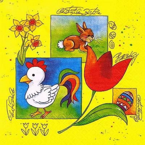 s9954 - Rooster and Rabbit - Servietten - Packung - 20 Stück