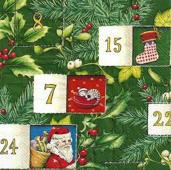 s9z10437 - Advent Calender - green - Servietten - Packung - 20 Stück.