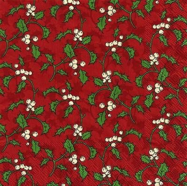 s9z10452 - Vintage Holly - red/green - Napkins - Package - 20 pcs..