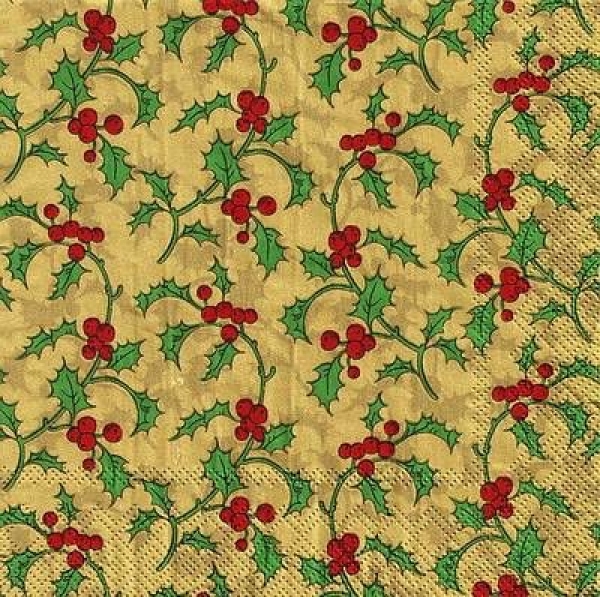 s9z10453 - Vintage Holly - gold - Napkins - Package - 20 pcs.