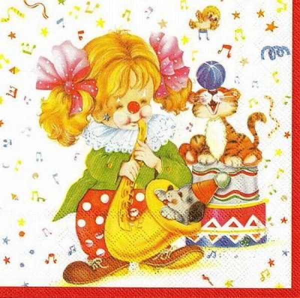 s9z10776 – Kleine Musik-Clowns - Servietten - Packung - 20 Stück