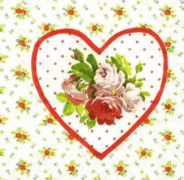 s9z11091 - Herz mit Rosen - Servietten - Packung - 40 Stück