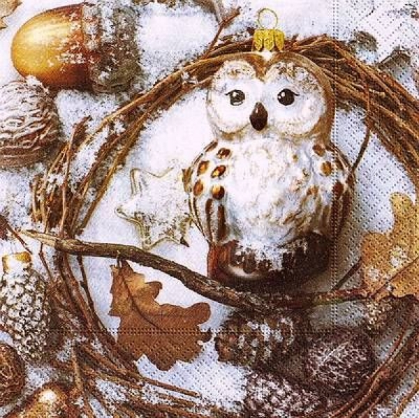 s9z11241 - Owl in Wimter - Napkins - Package - 20 pcs.