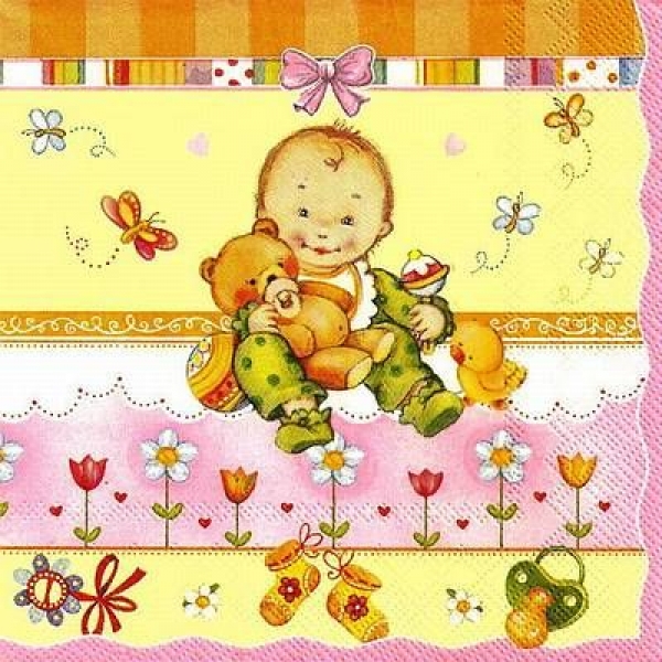 s9z11259 - Baby m. Teddybär - rosa - Napkins - Package - 20 pcs.