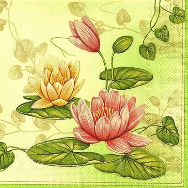s9z11266 - Seerose – grün - Servietten - Packung - 20 Stück