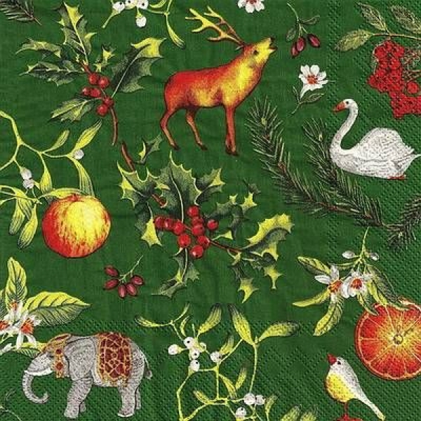 s9z11291 - Christmas Impressions - green - Napkins - Package - 20 pcs.