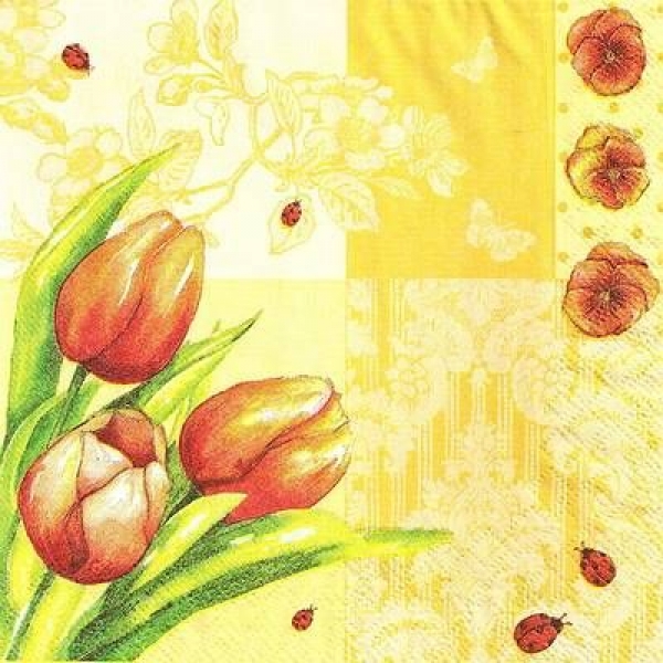s9z11533 - Tulpen/Stiefmütterchen - Servietten - Packung - 40 Stück