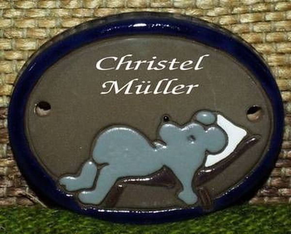 Keramik-Türschild – Schlafmaus – 8,5 x 6,5 cm – braun – Handarbeit