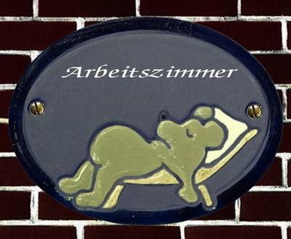 Keramik-Türschild – Schlafmaus – 8,5 x 6,5 cm – blau – Handarbeit
