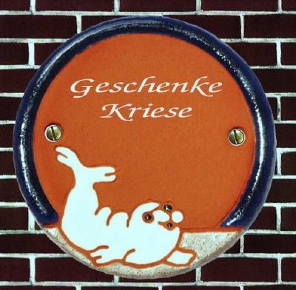 Keramik-Türschild – kleiner Seehund – 7 x 7 cm – terracotta – Handarbeit