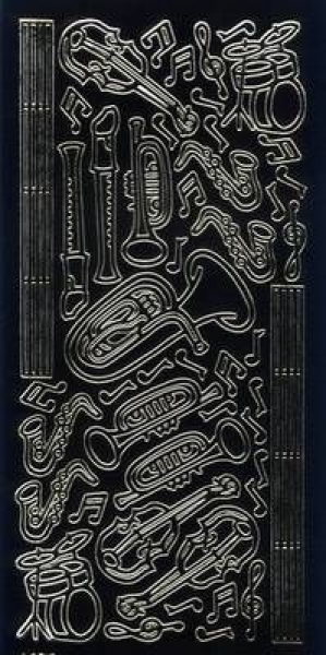 sti0279 - Sticker schwarz/gold - Musikintrumente