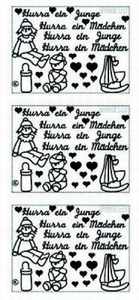 sti0481 -  Sticker silber - Hurra ein Junge/Mädchen