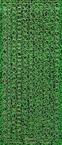 sti0563 - Holo-Sticker grün/gold - Herzchen, Kreise...
