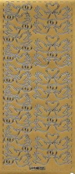 sti0647 -  Sticker gold – Vermählung/Tauben