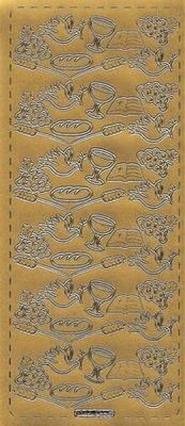 sti0667 -  Sticker gold - Komm/Konfirmation - Wein, Brot