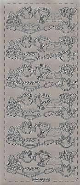 sti0668 -  Sticker silber- Komm/Konfirmation - Wein, Brot