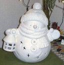 Windlicht Schneemann mit Laterne und ausgeschnittnen Sternen – 36 cm hoch - Schrühware