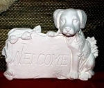 WELCOME - Plakette mit Hund – 20 cm lang - Schrühware