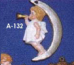 ALBERTAS–Gießform – neu – Engel mit Posaune im Mond – Ornament – Hänger – 9,2 cm – Design auf Vorder-​ und Rückseite