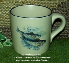 Keramik-Tasse  - Becher mit Wunschname – Motiv: 1 x Fische – Forellen
