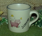 Keramik-Tasse - Becher mit Wunschname – Motiv: 2 x Schwein mit Sonne