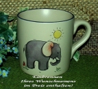 Keramik-Tasse  - Becher mit Wunschtext – Motiv: 1 x Sunshine Elephant – Elefant mit Sonne