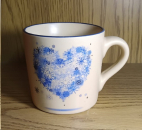 Keramik-Tasse  - Becher mit Wunschname – Motiv: 1 x Eiskristall-Herz – 75 mm