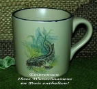 Keramik-Tasse - Becher mit Wunschname – Motiv: 1 x Fisch – Wels