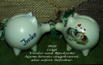 Sparschwein mit Stopfen – 10 x 8,5 x 8,5 cm – Motiv: Verliebte Elefanten – fester Name: Imke