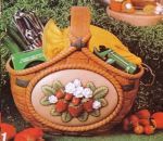 Flechtkorb mit 2 Inserts – Motivplaketten – Erdbeeren – Korb 23,8 cm hoch – 25 cm lang – Schrühware