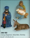DUNCAN-Krippenfiguren – groß – Hirte, kniender König und Esel bis 15,9 cm hoch – Schrühware