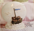 Traumlicht – Eule und Katze im Boot - zum Beleuchten – 18 cm hoch – Schrühware