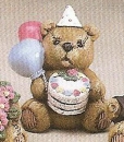 Festtags-Teddy mit Torte und Luftballons – 8 cm hoch – Schrühware