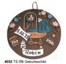 Töpfer-Geburtsschild – Kinderwagen blau – 18 cm – Reliefbild – sehr aufwändige Handarbeit mit Wunschbeschriftung
