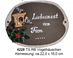 Töpfer-Türschild – Vogelhaus mit Vögeln – 22 x 16 cm - Reliefbild – aufwändige Handarbeit