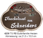 Töpfer-Türschild – Eulen-Familie mit Herzen – 21 x 15 cm – Reliefbild – aufwändige Handarbeit
