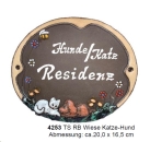 Töpfer-Türschild – Reliefbild – Katze und Hund auf Wiese – 20 x 16,5 cm – aufwändige Handarbeit