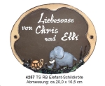 Töpfer-Türschild – Reliefbild – Elefant und Schildkröte – 20 x 16,5 cm – aufwändige Handarbeit