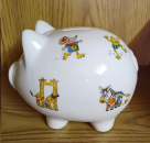 Großes Sparschwein aus Porzellan mit Stopfen – 17 x 12 cm – 8  Kindermotive  – inkl. Wunschtext