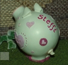 Glücksschweinchen aus Keramik – 9 cm lang - 7,5 cm hoch – Forever LOVE – pink mit Herzen und Glitzer – Handarbeit – fester Name: Steffi