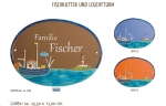 Keramik-Türschild – Lasergravur – 23,5 x 17 cm – Farb- und Schriftauswahl – Fischkutter und Leuchtturm