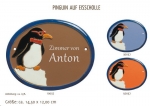 Keramik-Türschild – Lasergravur – 14,5 x 12 cm – Farb- und Schriftauswahl – Pinguin auf Eisscholle