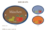 Keramik-Türschild – Lasergravur – 9,5 x 7 cm – Farb- und Schriftauswahl – Wurm und Apfel