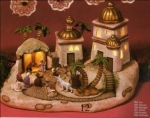 orientalisches Weihnachtsdorf – 16 Teile – bis 20 cm hoch – Basis 40,5 x 43 cm mit Öffnungen für Beleuchtung –  Schrühware