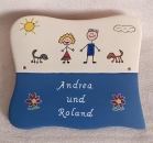 Keramik-Türschild - Strichmännchen – 21,5 x 18 cm – nach Ihren Wünschen