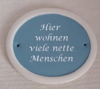 Keramik-Türschild – oval – blank mit breitem Rand – ca. 18 x 15 cm – Farbauswahl für Schriftfeld – (Muster Wedgwood Blue) – Handarbeit