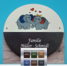 Keramik-Türschild – Verliebte Elefanten – 20 cm Ø cm – Farbauswahl für Schriftfeld – Handarbeit – Unikat