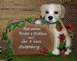 Keramik-Türschild – Hund - Welpe – 19 x 12 cm – Schriftfeld, Hund und Blüten auf Wunsch – hochwertige Handarbeit