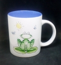 Keramik-Tasse  - Becher mit Wunschtext – Motiv: 1 x Frosch mit Sonne